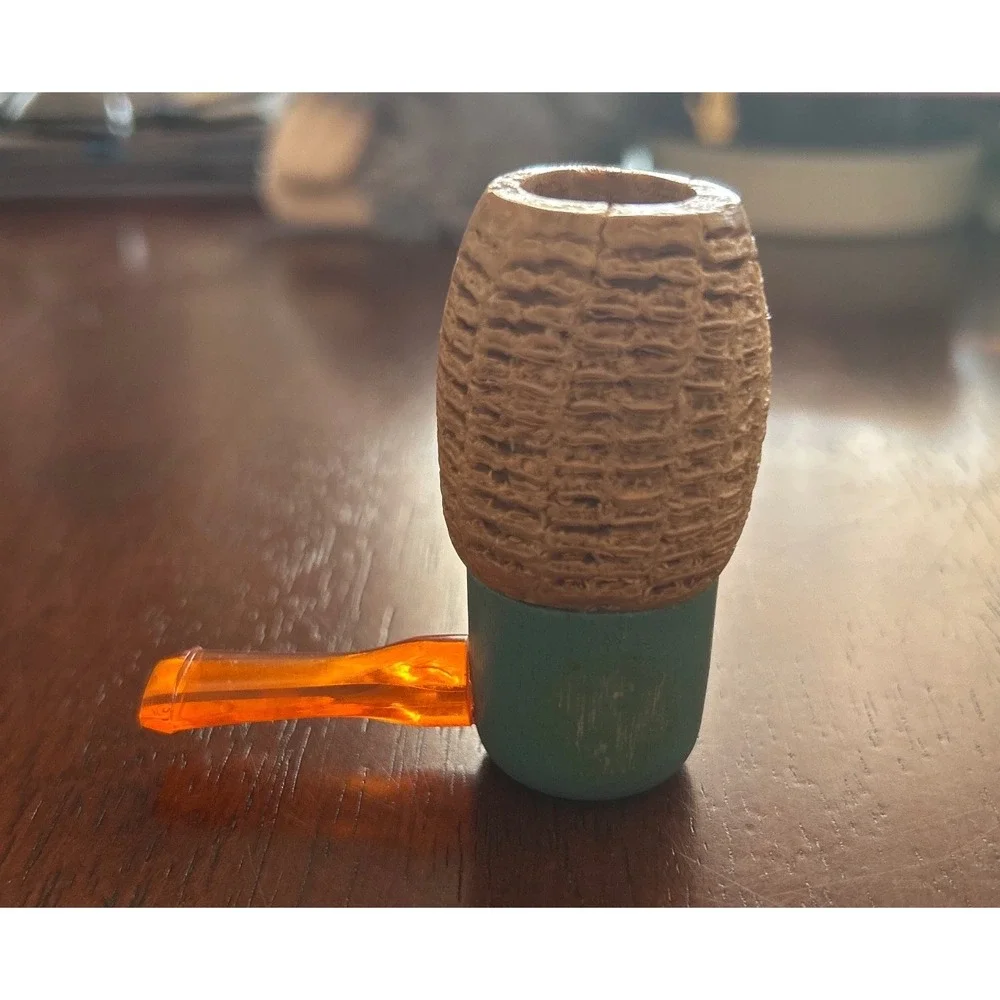Kids Vintage Toy Pipe Corn Cob Small Tan Aqua Good Costume Accessory